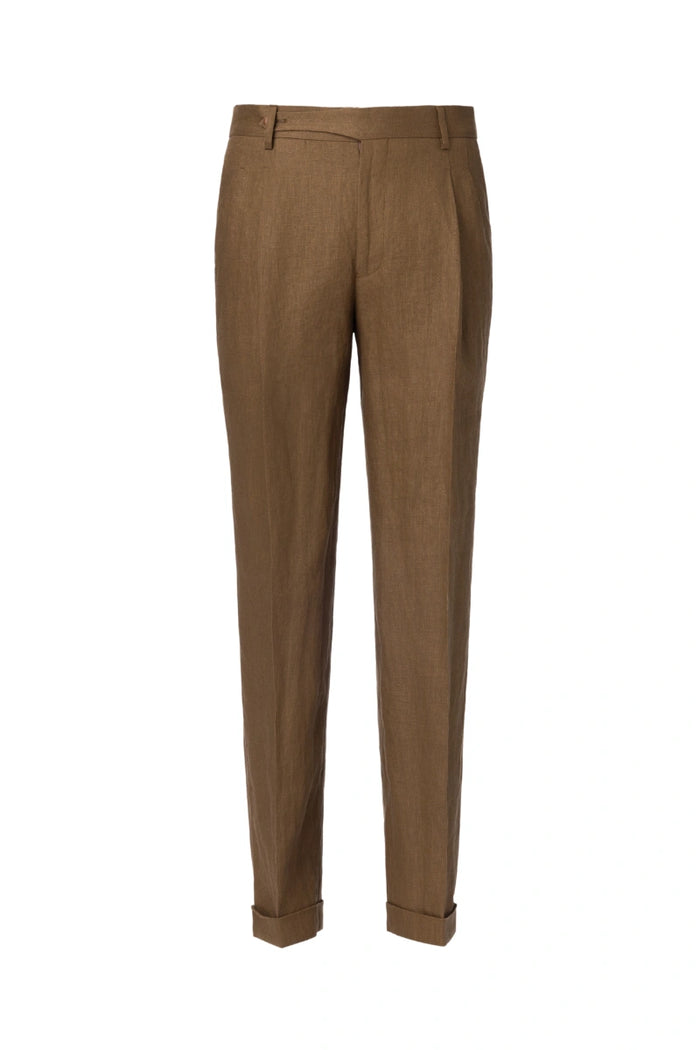 Double Pleated Cuffed Coffee Trousers