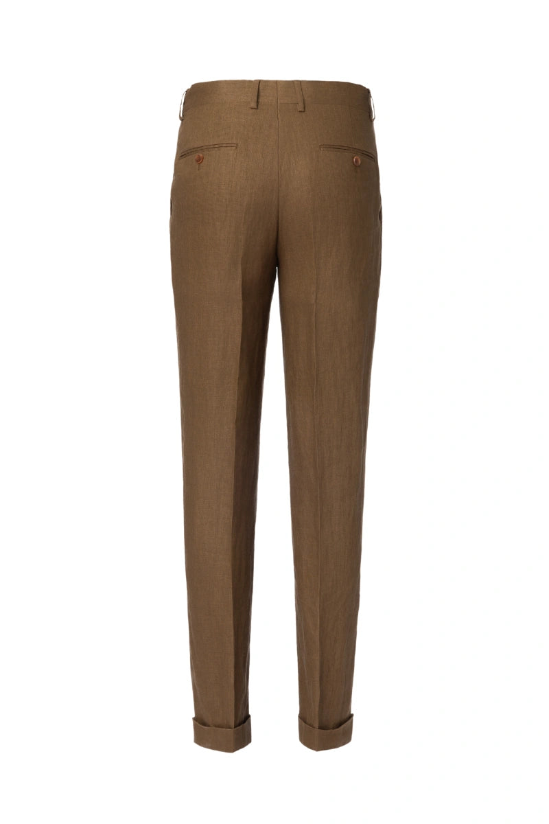 Double Pleated Cuffed Coffee Trousers