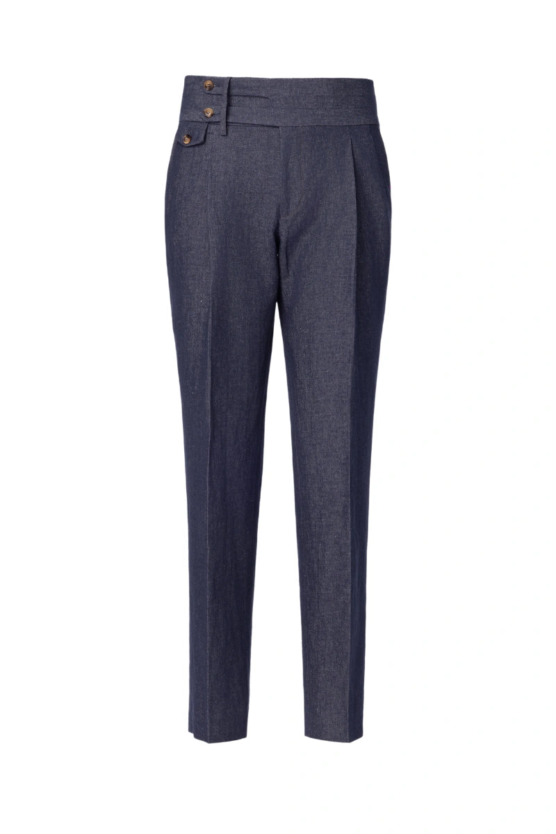 Double Monk Pleated Indigo Trousers