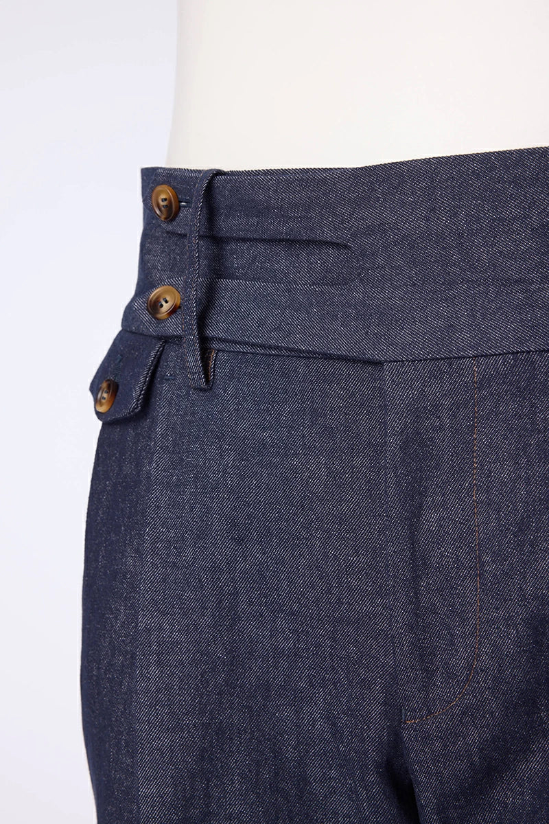 Double Monk Pleated Indigo Trousers