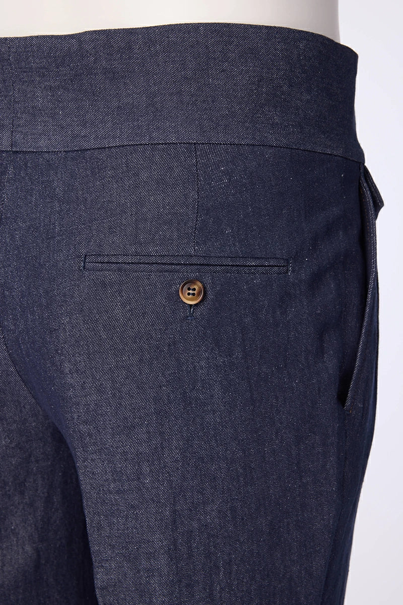 Double Monk Pleated Indigo Trousers