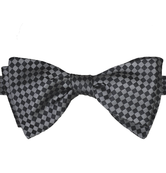 Black & Silver Checks Silk Bow Tie - KITOKO