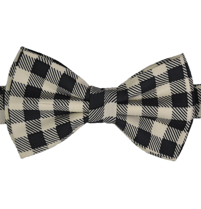 Checks Monochrome Silk Bow Tie - KITOKO