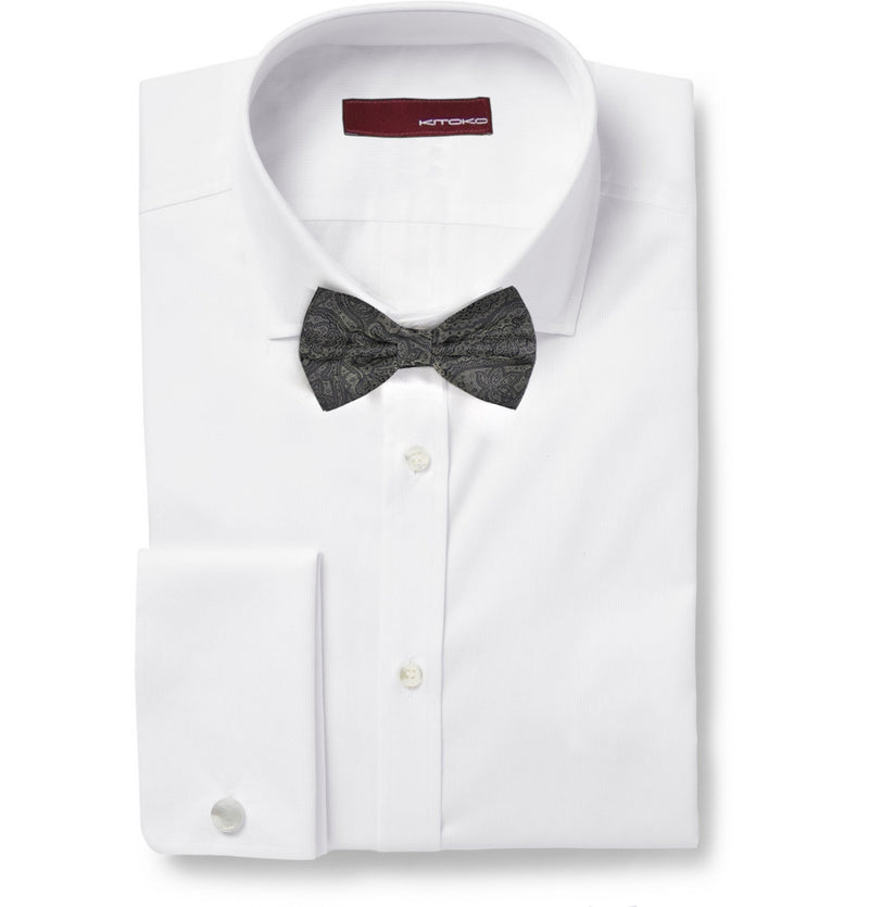 Paisley Silver Grey Jacquard Bow Tie - KITOKO