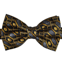 Gold Black & Grey Geometry Silk Bow Tie - KITOKO