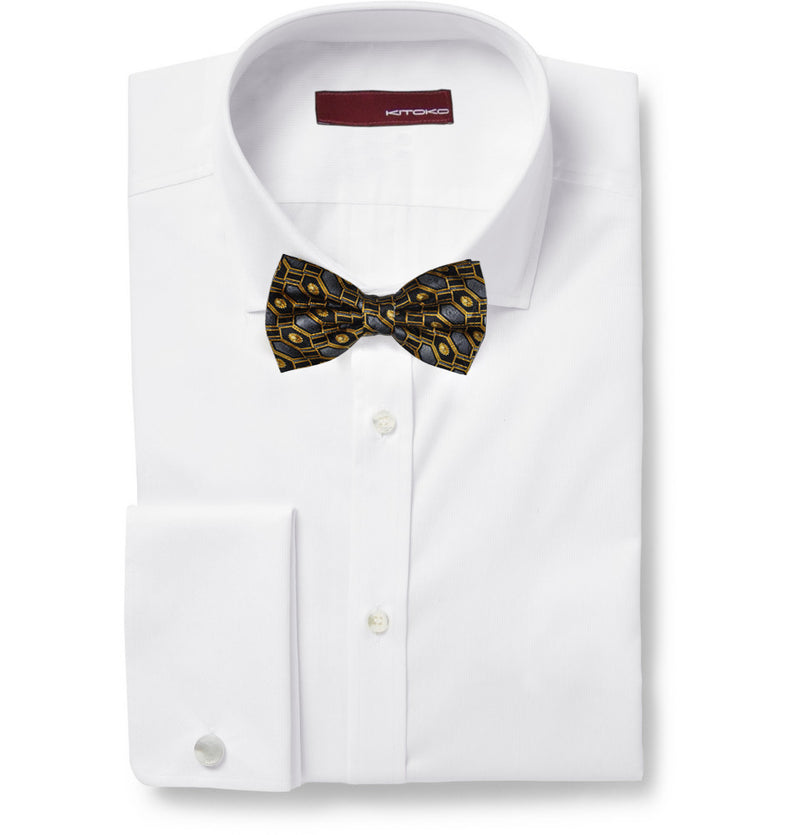 Gold Black & Grey Geometry Silk Bow Tie - KITOKO