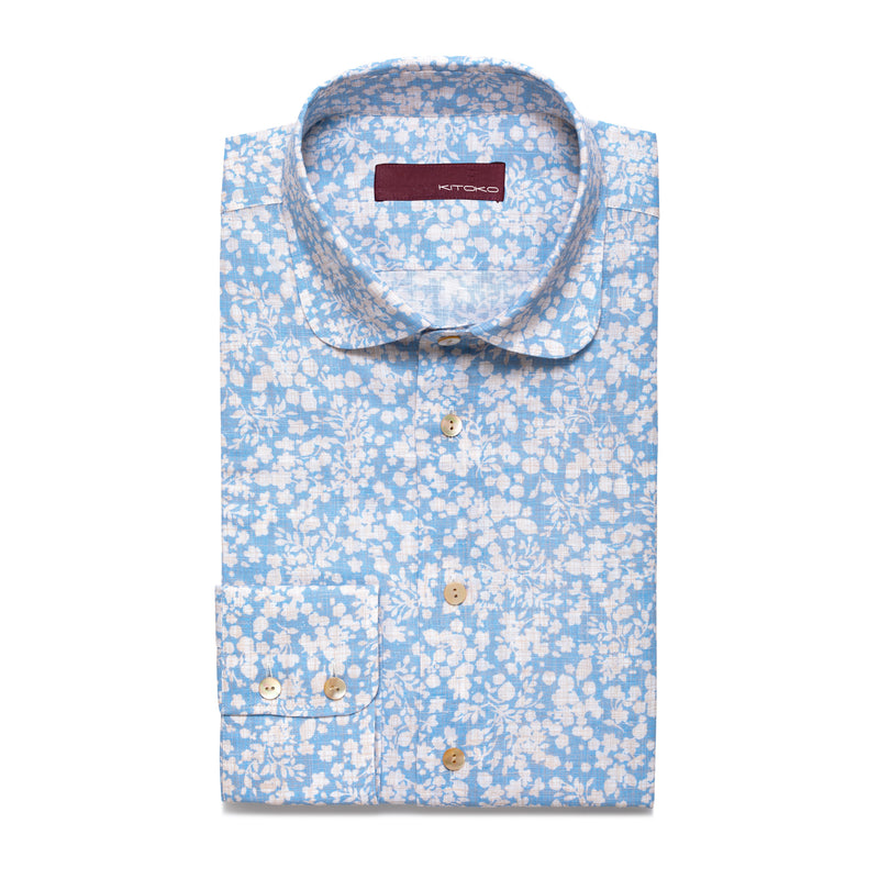 Penny Collar Blue Floral Shirt - KITOKO