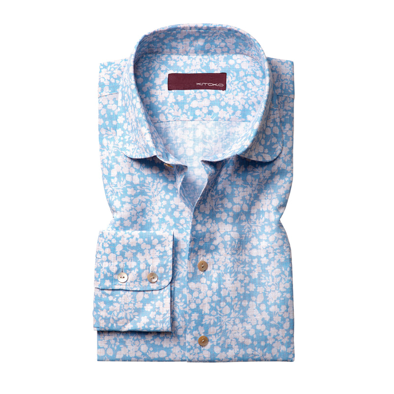 Penny Collar Blue Floral Shirt - KITOKO