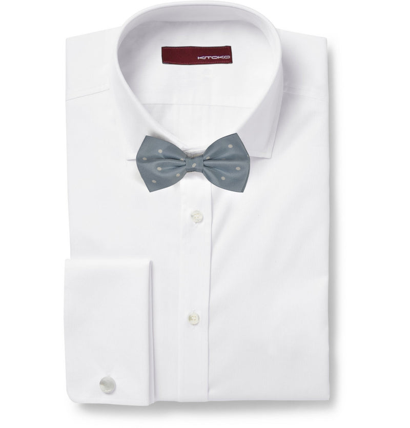 Blue Polka Dots Silk Bow Tie - KITOKO